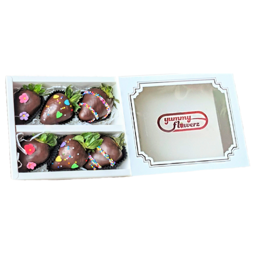 6pcs Floral Heart Sprinkles Chocolate Strawberries Gift Box